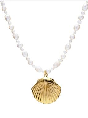 Gold Shell Pendant Freshwater Pearl Necklace - Women Jewelry